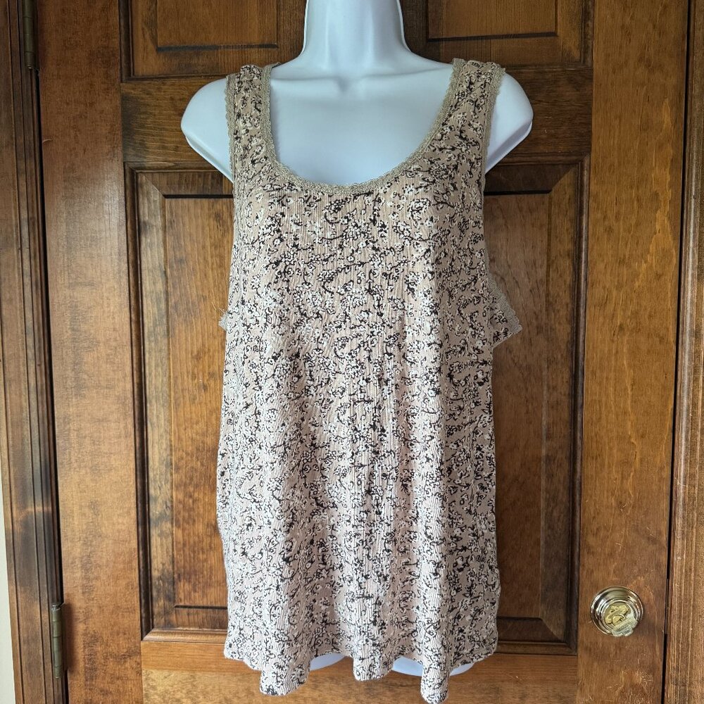 DKNY Tan w/White & Brown Scattered Flowers Camisole/Tank Size 22/24